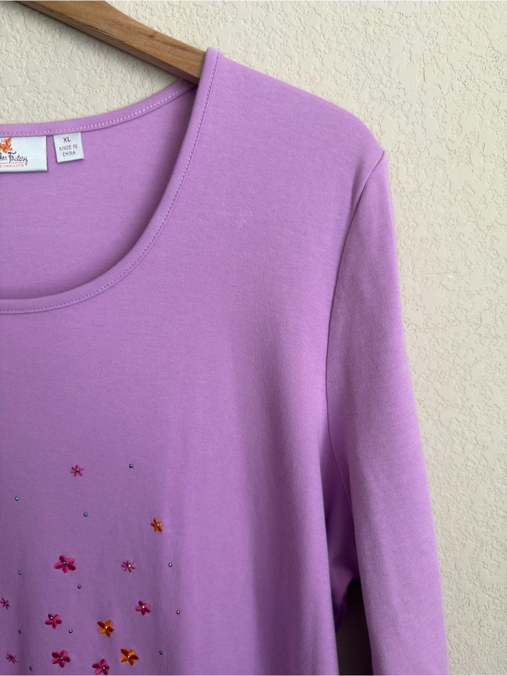 Quacker Factory Botanical Bicycle Embroidered Rhinestone Top XL Purple Whimsical - Picture 7 of 16